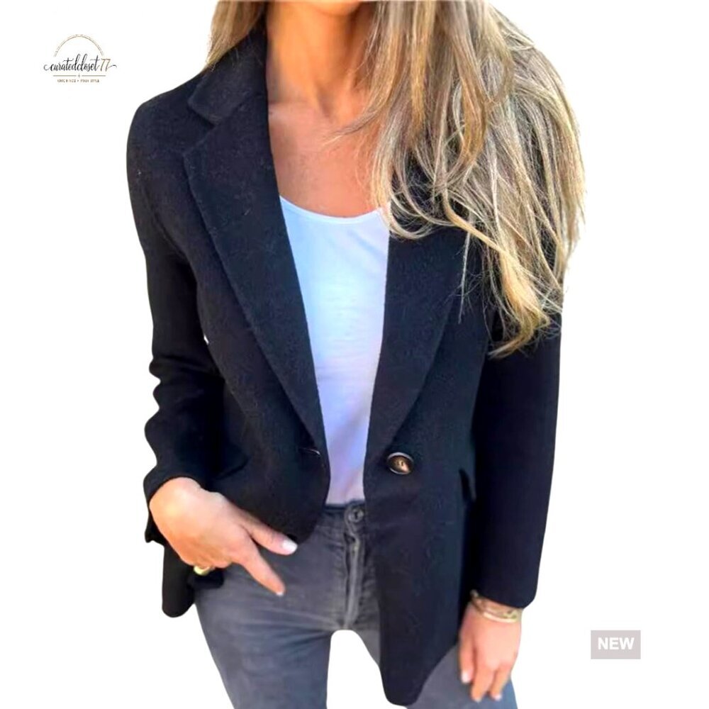 Wool Blend Blazer Short Pea Coat Regular Fit Business Office Jacket